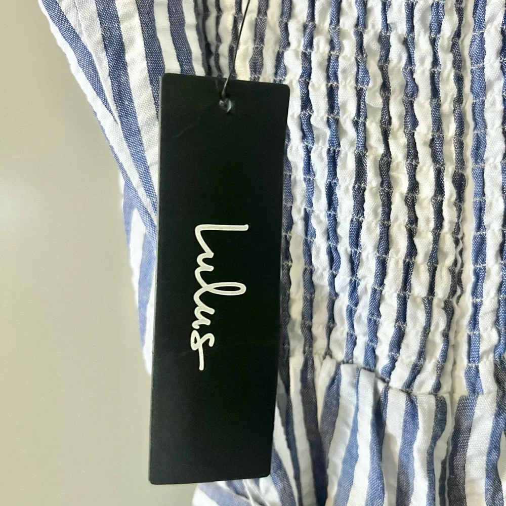 Messina Blue Striped Wide-Leg Jumpsuit by Lulus - Picture 6 of 9